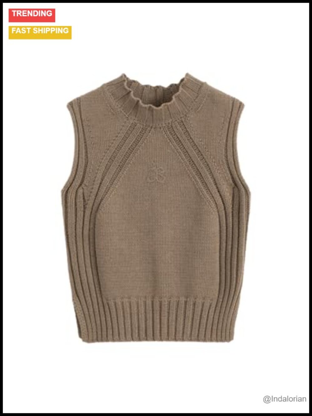 Sleeveless Knit Sweater Vest Mock Neck Cotton Blend Tank Top